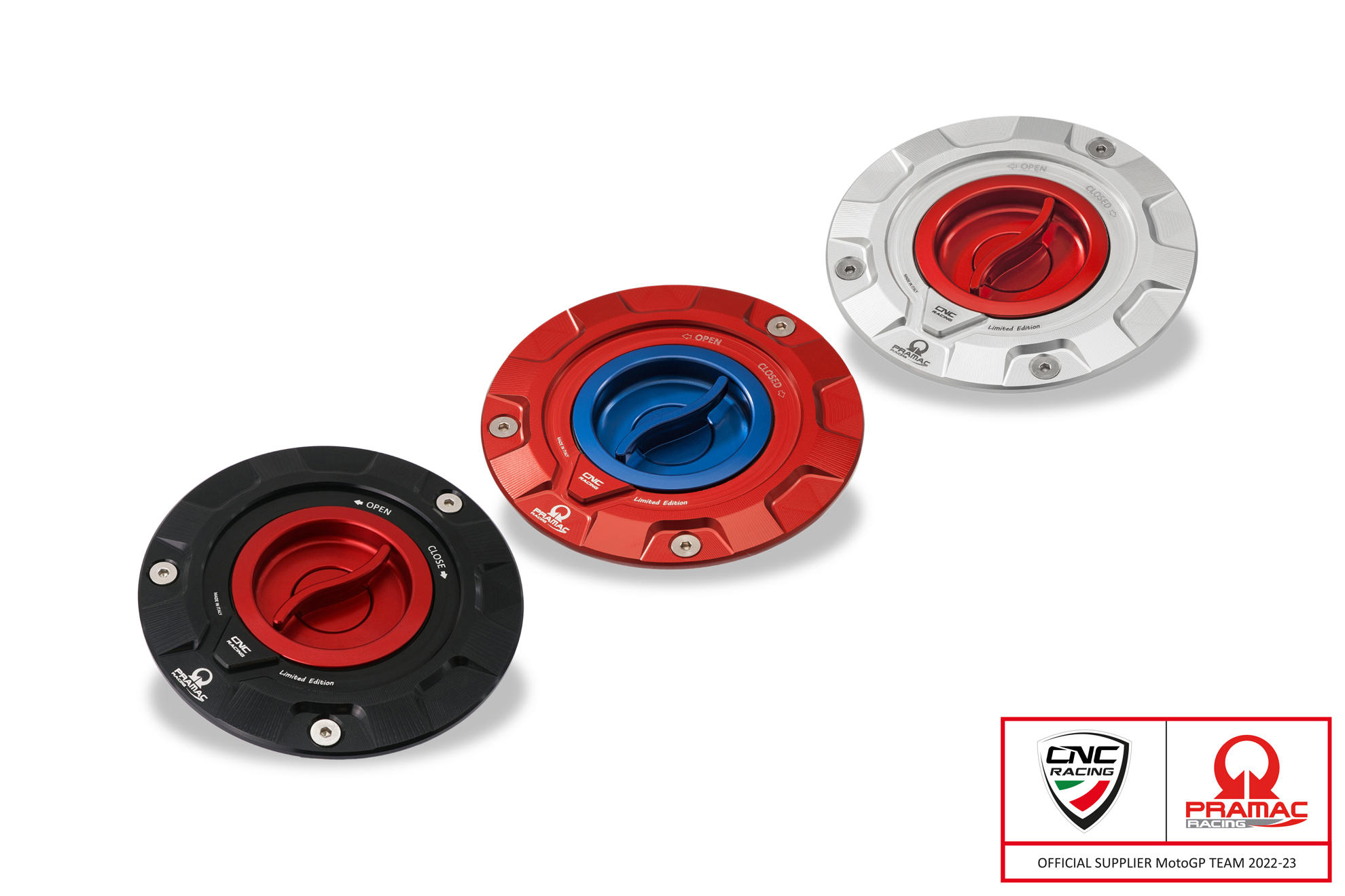 CNC Racing PRAMAC RACING LIMITED EDITION Quick Release Gas Cap for newer Ducati's MV's and Aprilia's CNC Racing PRAMAC RACING LIMITED EDITION Quick Release Gas Cap for newer Ducati's MV's and Aprilia's